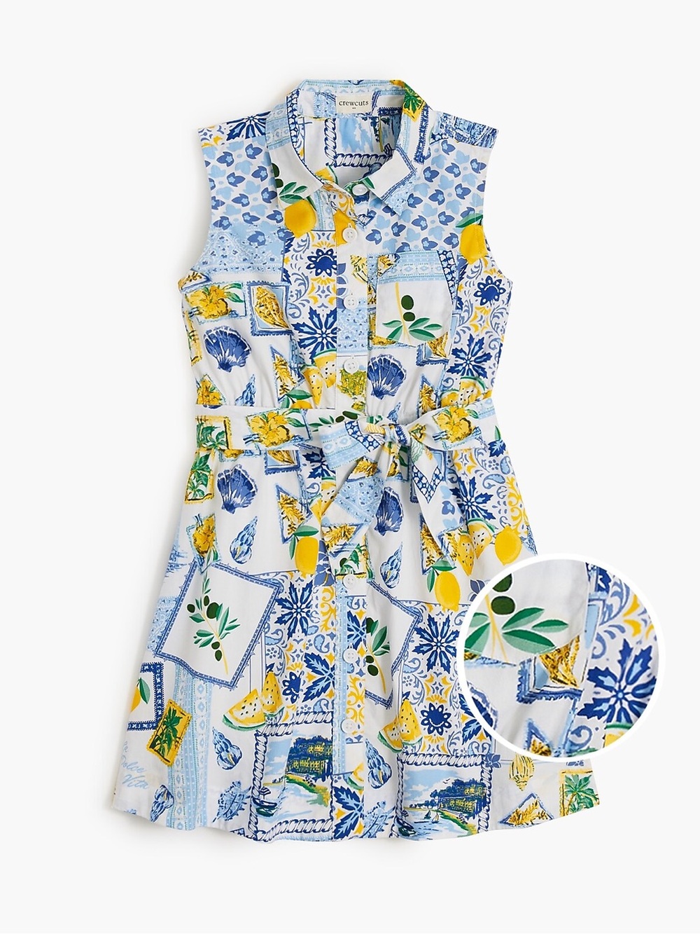 J. Crew Girls Yellow and Blue Multi Print Shirt Dress